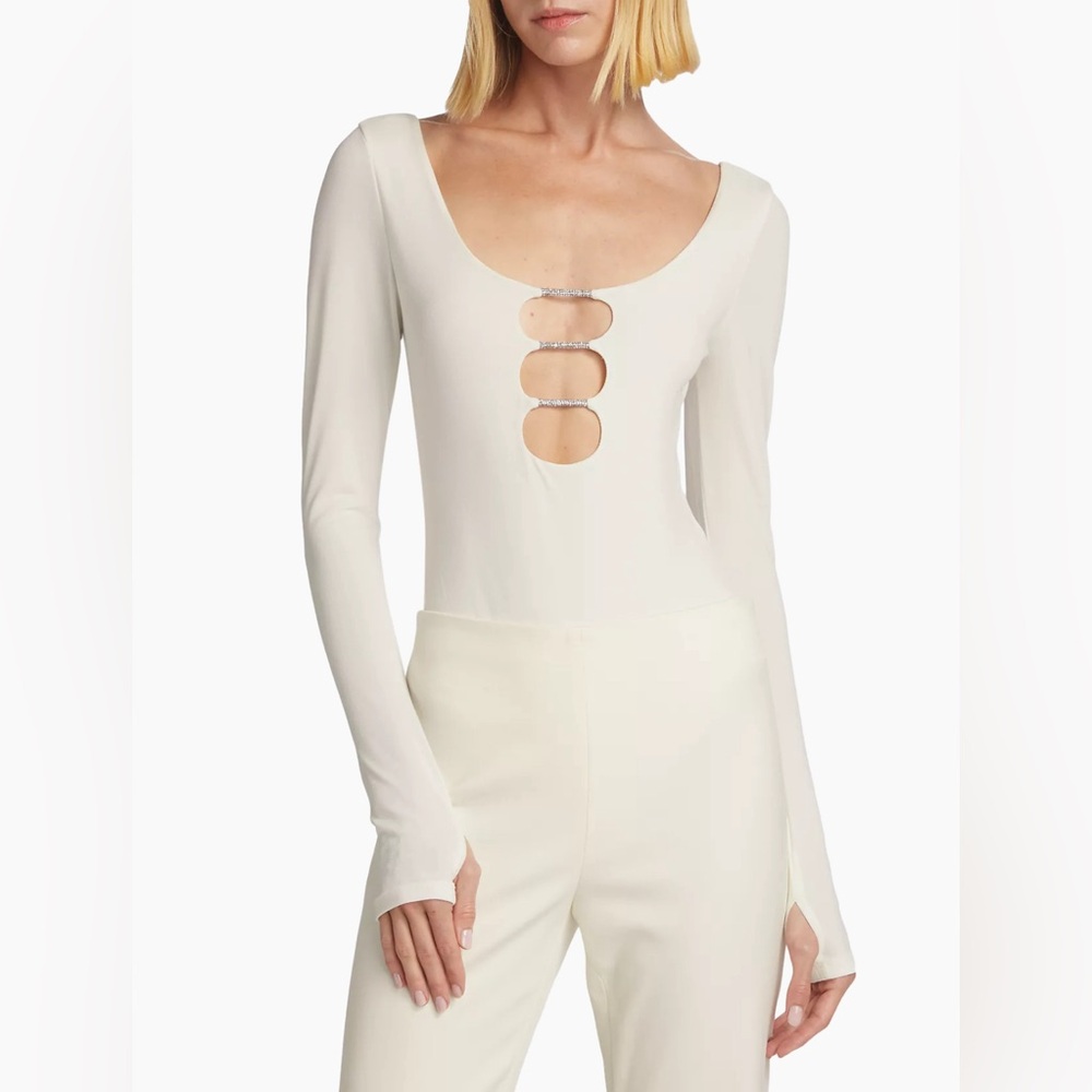 ALICE + OLIVIA
Crystal-embellished cutout crepe bodysuit